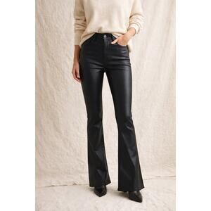 7 For All Mankind Buttery Black Faux Leather Stretchy Flare Jeans High Rise 31